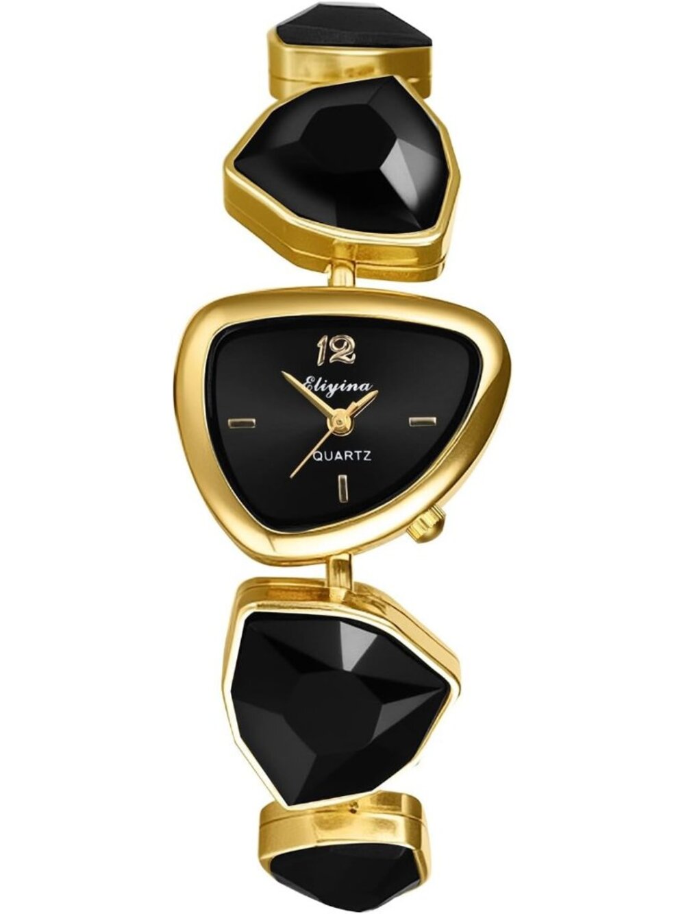 Women's Black Birthstone Bracelet Triangle Dial Quartz Diamonds Strap Watches